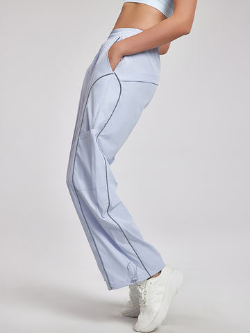 Women's pants high waisted loose straight tube drawstring pocket for sports and leisure, outdoor hiking and mountaineering