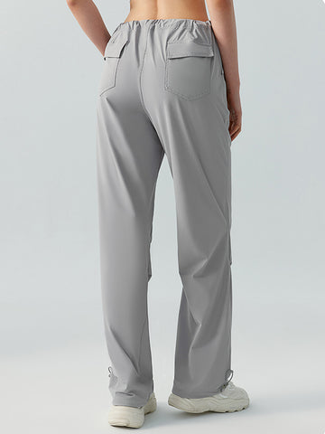 Women's long pants with sun protection, high waisted, loose fitting straight leg work pants, drawstring pockets for sports and leisure