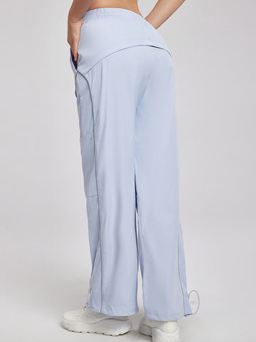 Women's pants high waisted loose straight tube drawstring pocket for sports and leisure, outdoor hiking and mountaineering