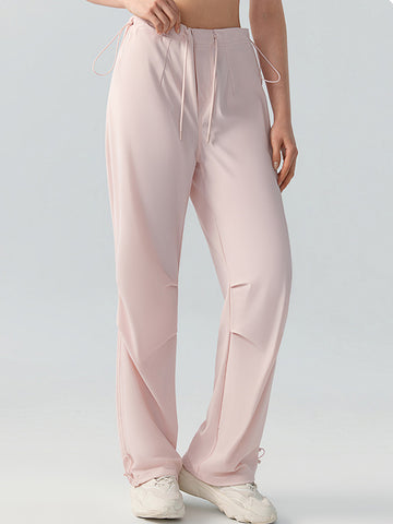 Women's long pants with sun protection, high waisted, loose fitting straight leg work pants, drawstring pockets for sports and leisure