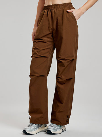 Women's pants with loose straight drawstring pockets for sports and leisure, outdoor hiking and mountaineering