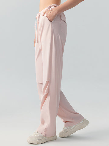 Women's long pants with sun protection, high waisted, loose fitting straight leg work pants, drawstring pockets for sports and leisure