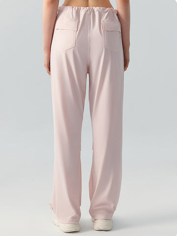 Women's long pants with sun protection, high waisted, loose fitting straight leg work pants, drawstring pockets for sports and leisure