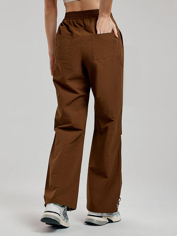 Women's pants with loose straight drawstring pockets for sports and leisure, outdoor hiking and mountaineering