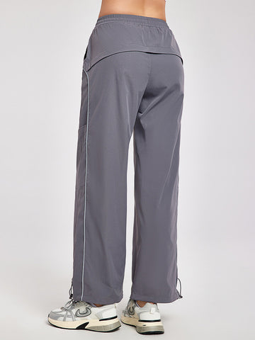 Women's pants high waisted loose straight tube drawstring pocket for sports and leisure, outdoor hiking and mountaineering