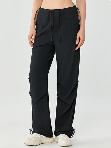 Women's long pants with sun protection, high waisted, loose fitting straight leg work pants, drawstring pockets for sports and leisure