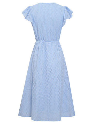 Women's summer V-neck solid color waist cinching dress