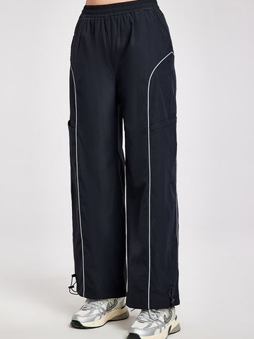 Women's pants high waisted loose straight tube drawstring pocket for sports and leisure, outdoor hiking and mountaineering