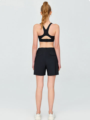 Women's sports shorts with loose drawstring pockets, yoga five quarter pants, outdoor running and fitness cycling pants