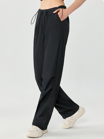Women's long pants with sun protection, high waisted, loose fitting straight leg work pants, drawstring pockets for sports and leisure