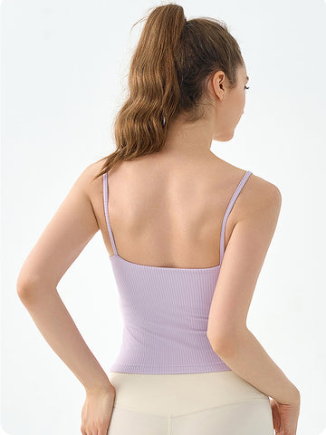 Women's vest with thin shoulder straps, sports and fitness top, yoga gathering bra, running training