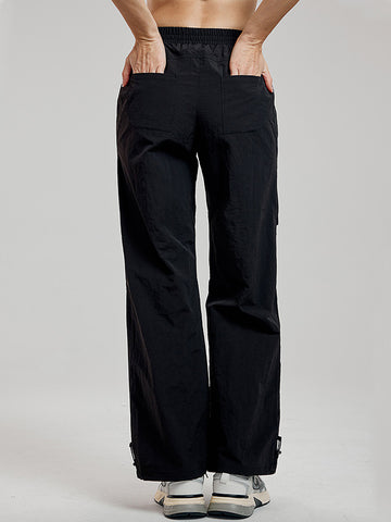 Women's pants with loose straight drawstring pockets for sports and leisure, outdoor hiking and mountaineering