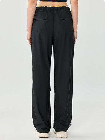 Women's long pants with sun protection, high waisted, loose fitting straight leg work pants, drawstring pockets for sports and leisure