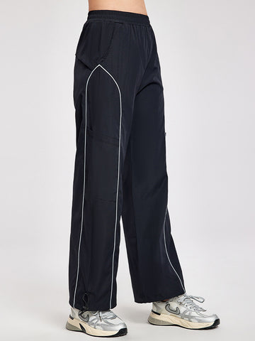 Women's pants high waisted loose straight tube drawstring pocket for sports and leisure, outdoor hiking and mountaineering