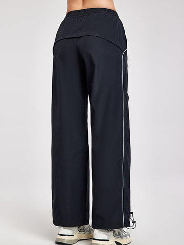 Women's pants high waisted loose straight tube drawstring pocket for sports and leisure, outdoor hiking and mountaineering