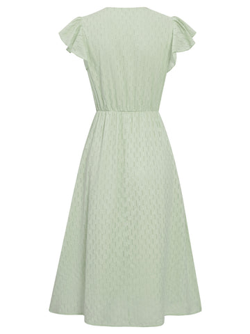 Women's summer V-neck solid color waist cinching dress