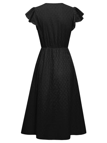 Women's summer V-neck solid color waist cinching dress